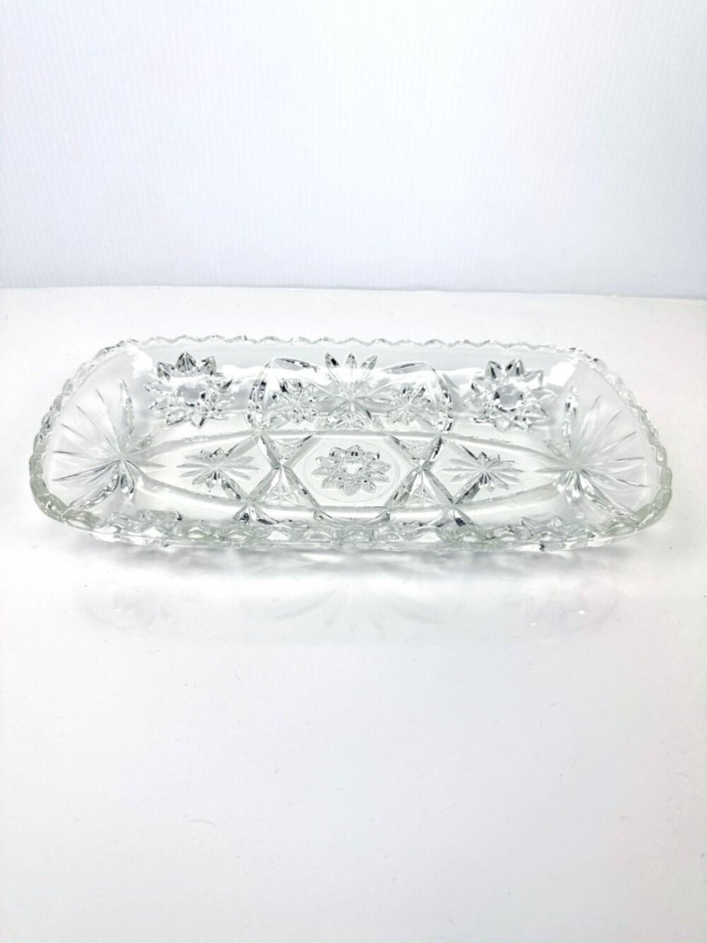 ANCHOR HOCKING Early American Prescut Clear Glass Rectangular Tray 12" x 6.5"